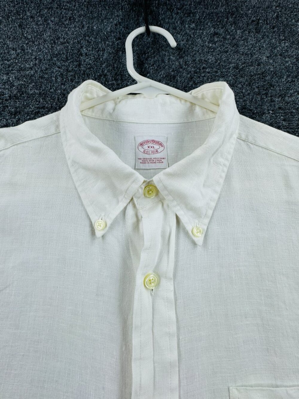 Brooks Brothers Irish Linen White 2XL Button-Down Shirt Mens Solid Long Sleeve